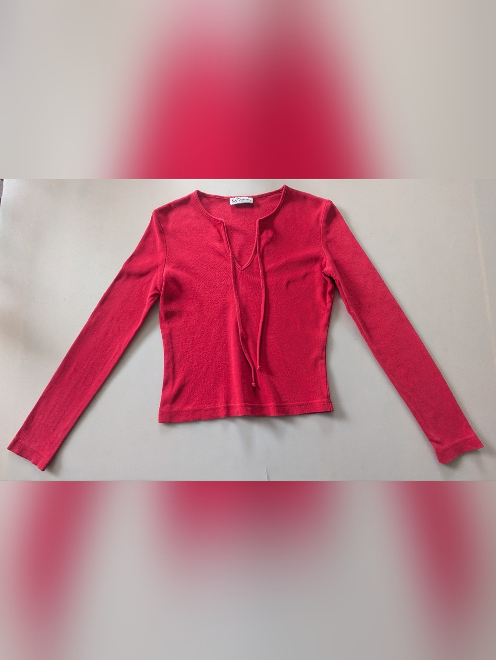 Self Esteem Women's Red Long Sleeve Crew Neck Keyhole Long Sleeves Top. Sz S